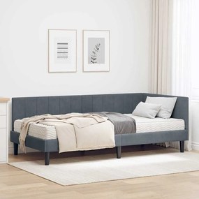 vidaXL Κρεβάτι Γωνίας με στρώμα Σκούρο γκρι 90 x 190 cm Βελούδο