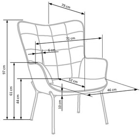 Πολυθρόνα Houston 868, Γκρι, 97x71x79cm, 11 kg, Ταπισερί, Πόδια: Μέταλλο | Epipla1.gr