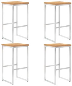 vidaXL Σκαμπό Μπαρ 4 τεμ. από Μασίφ Ξύλο Teak/Ανοξείδωτο Ατσάλι