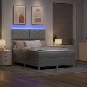 vidaXL LED Κρεβάτι με βάθρο Ανοιχτό γκρι 140 x 190 cm ύφασμα