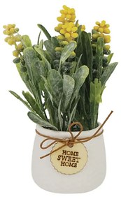 Τεχνητό Φυτό σε Γλαστράκι  με πρασινάδα και Κίτρινα ανθάκια 19cm  Marhome 18001-Κίτρινο