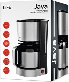 Καφετιέρα φίλτρου LiFE Java με κανάτα θερμός 1.2L 800W σε ασημί-μαύρο