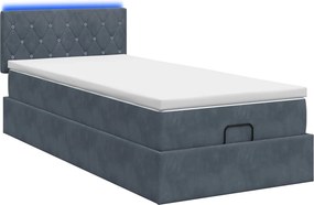 vidaXL Κρεβάτι Ottoman με Στρώμα και LED Σκούρο Γκρι 90 x 190 cm