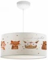 Φωτιστικό παιδικό μονόφωτο "ΖΩΑΚΙΑ ΤΟΥ ΔΑΣΟΥΣ" από ύφασμα σε εκρού χρώμα Ε27 Φ30x70