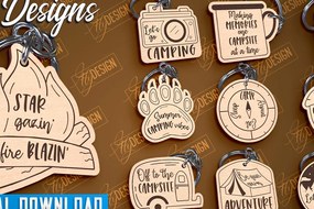 Σετ των 3 Intra απο ξύλο plywood 3mm-4mm πάχος σχεδίασης κοπής με λέιζερ μπρελόκ Camping Δίασταση 6x6 cm INTRAFABR-95508699