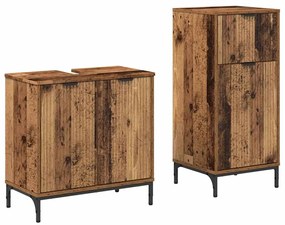 vidaXL Σετ Επίπλων Μπάνιου με ράφι 2 pcs Παλαιό ξύλο 39.5 x 36 x 88 εκ
