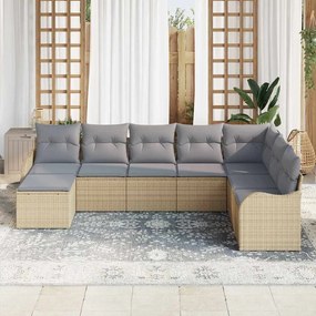 vidaXL Σετ Καναπέ Κήπου με μαξιλάρι 8 pcs Μπεζ Πολυ ράταν