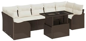 vidaXL Σετ Καναπέ Κήπου με μαξιλάρι 8 pcs Καφέ Πολυ ράταν