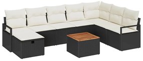 vidaXL Σετ Καναπέ Κήπου με μαξιλάρι 9 pcs Μαύρο Πολυ ράταν