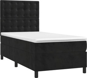 vidaXL Κρεβάτι Boxspring με Στρώμα &amp; LED Μαύρο 90x200 εκ. Βελούδινο