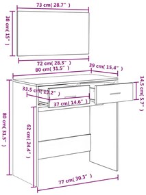 Μπουντουάρ με Καθρέφτη Μαύρο 80 x 39 x 80 εκ. - Μαύρο