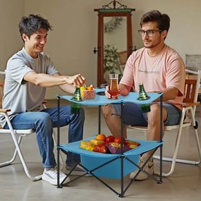 VEVOR Folding Portable Camping Table Oxford Outdoor SquareTable 4 Cup Holders