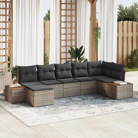 vidaXL Σετ Καναπέ Κήπου με μαξιλάρι 7 pcs Γκρι Πολυ ράταν