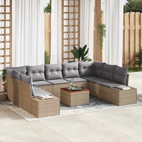 vidaXL Σετ Καναπέ Κήπου με μαξιλάρι 10 pcs Μπεζ Πολυ ράταν