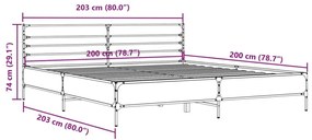 Πλαίσιο Κρεβατιού Γκρι Sonoma 200x200 εκ. Επεξ. Ξύλο &amp; Μέταλλο - Γκρι