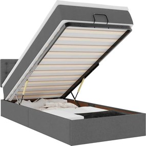 vidaXL Οθωμανικό κρεβάτι με στρώμα σκούρο γκρι 90x190cm ύφασμα