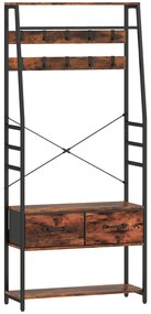 Κρεμάστρα HOMCOM με παπουτσοθήκη, βάση παλτών με πάγκο, 10 γάντζους, 2 υφασμάτινα συρτάρια, ράβδο ρούχων, μοριοσανίδα, μέταλλο, καφέ