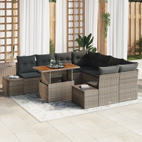 vidaXL Σετ τραπεζαρίας 9 τεμαχίων για κήπο με μαξιλάρια γκρι από πολυ-ρατάν και ακακία