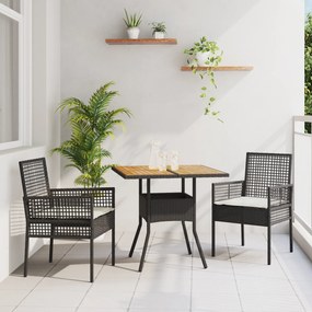 vidaXL Σετ Τραπεζαρίας 3 κομματιών με μαξιλάρια Μαύρο Ρατάν
