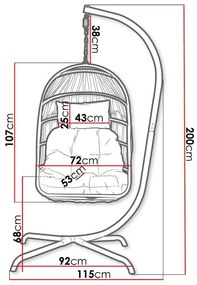 Κρεμαστή πολυθρόνα Comfivo 316, 200x92x115cm, 24 kg, Σκούρο γκρι, Γκρι, Μέταλλο, Πλαστικό ψάθινο, Ταπισερί, Μαξιλάρι καθίσματος: Ναι | Epipla1.gr