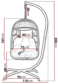 Κρεμαστή πολυθρόνα Comfivo 316, 200x92x115cm, 24 kg, Σκούρο γκρι, Γκρι, Ταπισερί, Μέταλλο, Πλαστικό ψάθινο, Μαξιλάρι καθίσματος: Ναι | Epipla1.gr