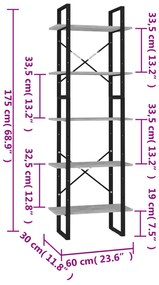 vidaXL Βιβλιοθήκη με 5 Ράφια Γκρι Σκυρ. 60 x 30 x 175 εκ. Επεξ. Ξύλο