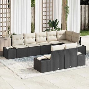 vidaXL Σετ Καναπέ Κήπου με μαξιλάρι 8 pcs Μαύρο και Κρεμ Πολυ ράταν