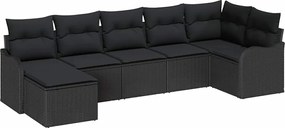 vidaXL Σετ Καναπέ Κήπου με μαξιλάρι 7 pcs Μαύρο Πολυ ράταν