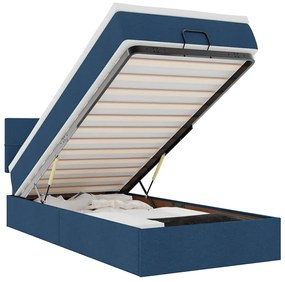 vidaXL Οθωμανικό κρεβάτι με στρώμα &amp; LEDs Μπλε 90x190cm ύφασμα