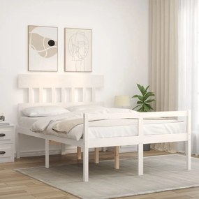 Κρεβάτι Ηλικιωμένου με Κεφαλάρι 140 x 190 εκ. Λευκό Μασίφ Ξύλο - Λευκό