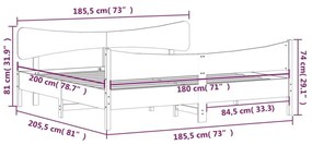 Πλαίσιο Κρεβατιού με Κεφαλάρι 180x200 εκ Μασίφ Ξύλο Πεύκου - Καφέ