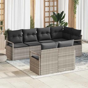 vidaXL Σετ Καναπέ Κήπου 7 pcs Ανοιχτό γκρι Πολυ ράταν