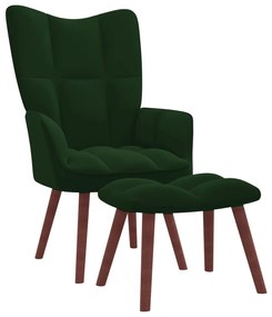 328064 vidaXL Πολυθρόνα Relax Σκούρο Πράσινο Βελούδινη με Σκαμπό Πράσινο, 1 Τεμάχιο