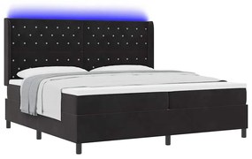 vidaXL Κρεβάτι Box Spring LED με Στρώμα Μαύρο 200 x 200 cm Βελούδο