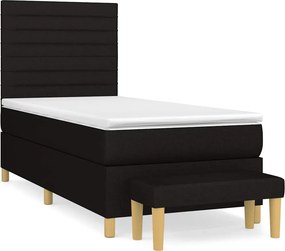 vidaXL Κρεβάτι Boxspring με Στρώμα Μαύρο 90x200 εκ. Υφασμάτινο