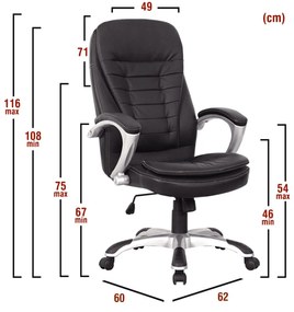 Καρέκλα Γραφείου EYPYΔIKH Μαύρο PU 62x60x108-116cm - 14240003 - 14240003