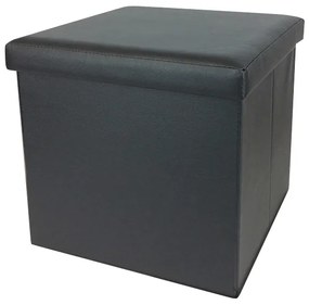 Σκαμπό Με Αποθηκευτικό Χώρο Μαύρο Δέρμα 38x38x38cm - 06510282