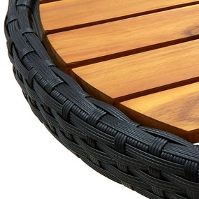 vidaXL Τραπέζι Βοηθητικό Μαύρο 60 εκ. Συνθετικό Ρατάν / Ξύλο Ακακίας