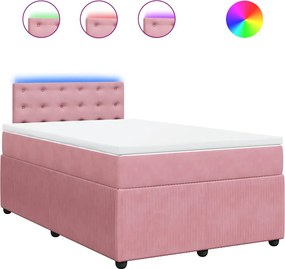vidaXL Κρεβάτι Boxspring με Στρώμα Ροζ 120x190 εκ. Βελούδινο