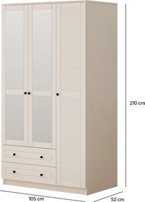 Τριφυλλη Ντουλαπα με Καθρέπτη Λευκο Ματ RB 52x140x190