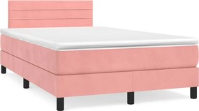 vidaXL Κρεβάτι Boxspring με Στρώμα &amp; LED Ροζ 120x190 εκ. Βελούδινο