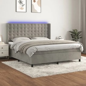 Κρεβάτι Boxspring με Στρώμα & LED Αν.Γκρι 160x200 εκ. Βελούδινο