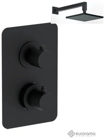 Eurorama TONDA Thermo Black matt Κεφαλή 20εκ+Θερμοστατικός μίκτης εντοιχισμού 2 ή 3 εξόδων με εκτροπέα