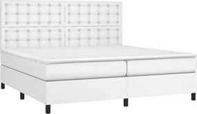 vidaXL Κρεβάτι Boxspring με Στρώμα Λευκό 200x200 εκ. Συνθετικό Δέρμα