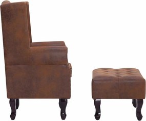 vidaXL Πολυθρόνα Chesterfield με Υποπόδιο Καφέ από Συνθετικό Καστόρι