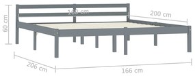 vidaXL Πλαίσιο Κρεβατιού Γκρι 160 x 200 εκ. από Μασίφ Ξύλο Πεύκου