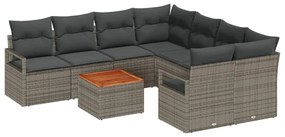 vidaXL Σετ Καναπέ Κήπου με μαξιλάρι 9 pcs Γκρι Πολυ ράταν