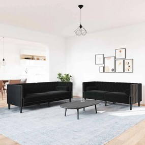 vidaXL Καναπές Chesterfield Σετ 2 Τεμ. με Στηρίγματα Αν. Γκρι Βελούδο