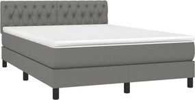 vidaXL Κρεβάτι Boxspring με Στρώμα &amp; LED Σκ.Γκρι 140x200 εκ Υφασμάτινο