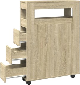 vidaXL Ντουλάπι Μπάνιου Στενό με Ροδάκια Sonoma Δρυς Επεξ. Ξύλο